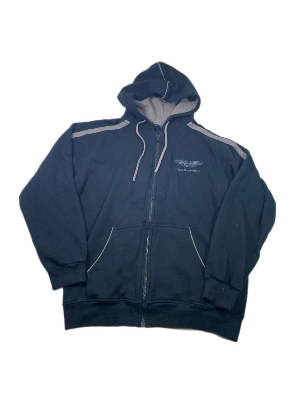 Men's Aston Martin Black Full Zip Hoodie Size Large Car Racing Drawstring VTG